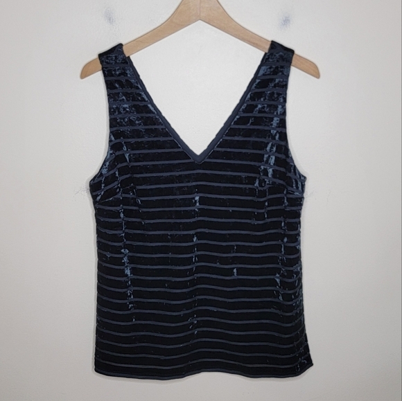 Chelsea 28 | Black Velvet Striped V-neck & Back Tank Top Size Small - Picture 1 of 6